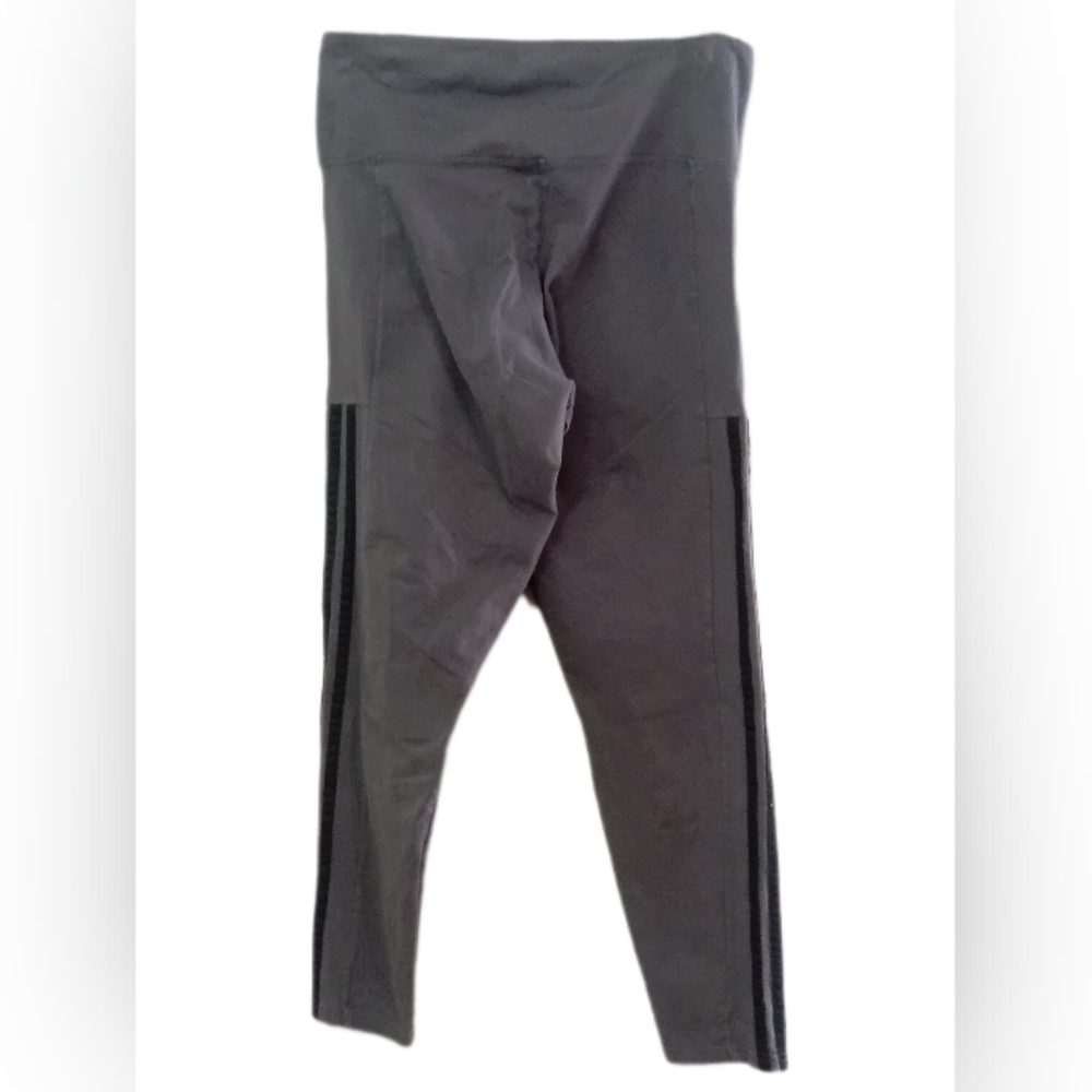 Womens Leggings Charcoal Gray Athletic Leggings with Black Side Stripes - Picture 2 of 4